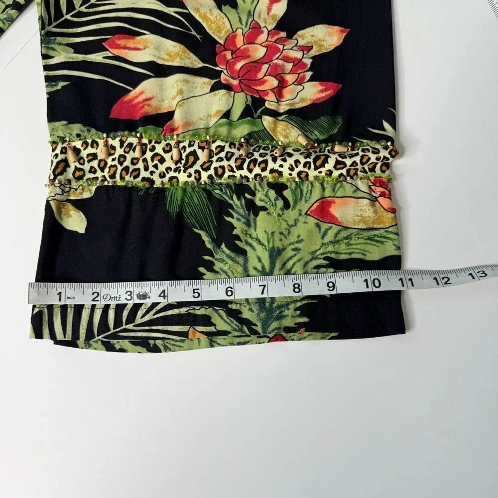 Faith Resortwear Tropical Floral Sleeveless Dress Matching Pants Set Black Green